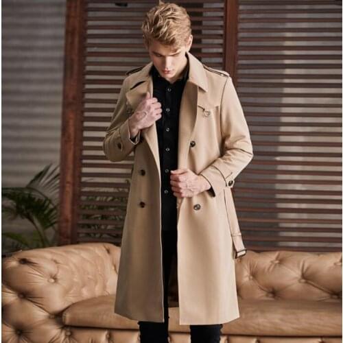 Mens trench coats man Double breasted long coat men clothes British Fashion spring autumn Large lapel loose overcoat long sleeve