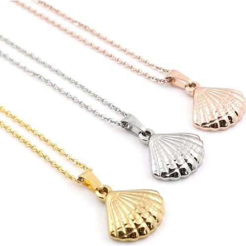 Simple Gold Color Stainless Steel Long Chain Shell Shape Pendant Necklace collares Charm For Women Jewelry Birthday Present