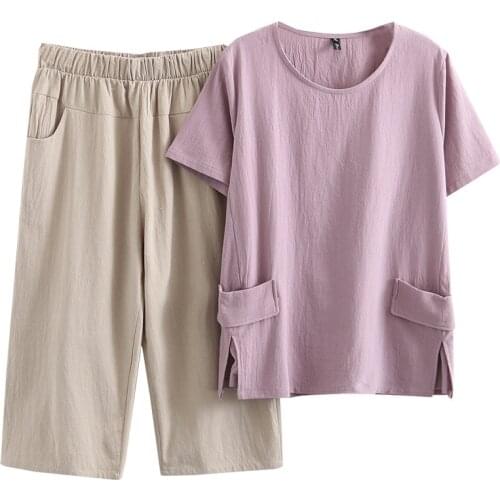 2021 Summer Women T Shirt And Capri Pants Plus Size Tees Casual Clothes Short Sleeve Two Piece Plus Size Sets Camiseta Mujer