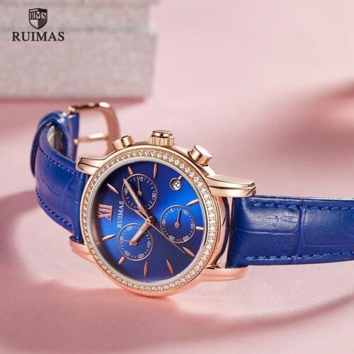 Ruimas Genuine Leather Watches Women 2019 Luxury Quartz Watch Lady Stainless Steel Case Wristwatch Relogio Feminino Clock 6783