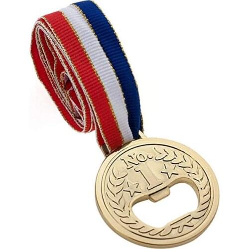 Golden NO.1 Medal Bottle Openers + Neck Ribbon Reward Gift Party Favors Metal Beer Bottle Opener Wedding Shower Birthday present