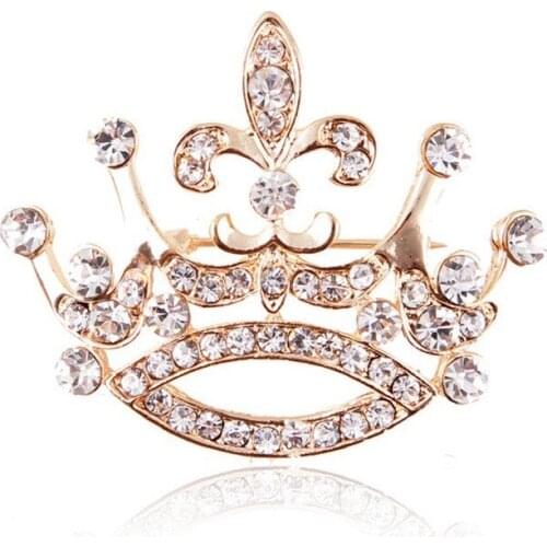 1PCS Fashion Color Crystal Brooch Luxury Retro Gold Crown Brooch For Female Zircon Mosaic Rhinestone Brooch Pin