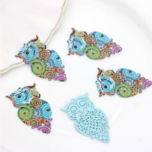 10pcs/Lot Gradient Rainbow Color Copper Hollow Owl Charms Pendant for DIY Handmade Jewelry Earring Material