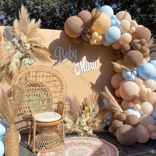 115pcs Cream Peach Coffee Blue Balloon Garland Gender Reveal Doubled Blush Nude Balloon Decorations Arch Party Baby Shower Decor
