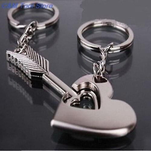 2pcs Hot Sale Silver Couple Heart Keychain Alloy Men Women Car Arrow Bow Love Keyrings Couples keychain for Gift