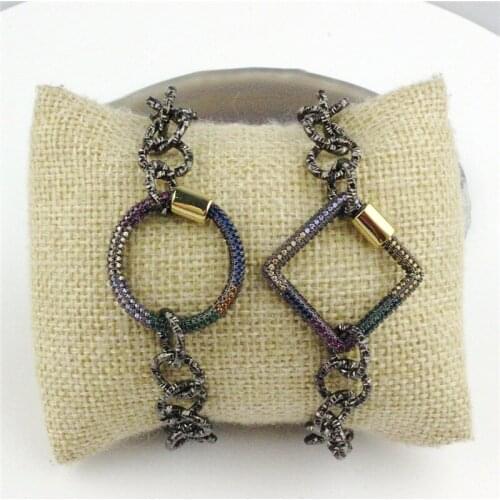 5pcs/lot New design colorful cz clasp bracelet,plated round/square shape cubic zircon component,popular bracelet cheap wholesale