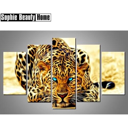 5pcs Full Square Round Drill 5D DIY Diamond Painting Aniaml Leopard Multi-picture Combination 3D Embroidery Mosaic Decor