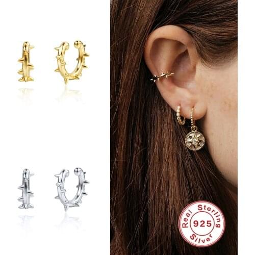 Aide 925 Sterling Silver Punk Rivet Small Hoop Earrings for Women 18K Gold Plated Circle Loop Earrings Anti Allergy Fine Jewelry