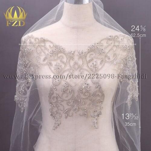 1 Piece Hot Fix Black Beaded Applique Rhinestone Stone Large Patches with Gauze for DIY Wedding Dress and Evening Dress