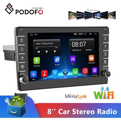 Podofo Android 2Din GPS Car Stereo Radio 8'' 2.5D Tempered Glass Mirror MP5 Player Bluetooth WIFI GPS FM No DVD Radio Receiver