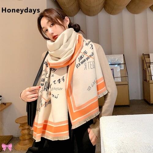 Designer Classic Letter Print Cashmere Scarf Warm and Thick Pashmina Shawl Tassel Shawl Fashion Ponchos Satin Scarf Holiday Gift