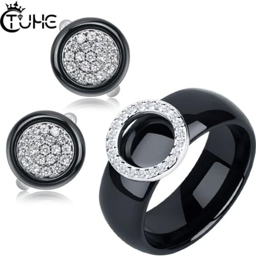 Elegant Geometric Jewelry Sets For Women Fashion Jewelry Accessories Set Jewelry Healthy Ceramic Rings Earrings Set Dubai Gift