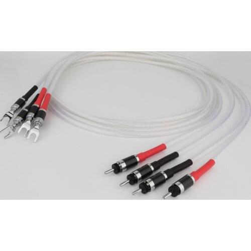 Hi-End 7N OCC Silver Plated Speaker Cable with Gold Plated Banana To Y Spade Plug Loudspeaker Cable Audiophile For HiFi System