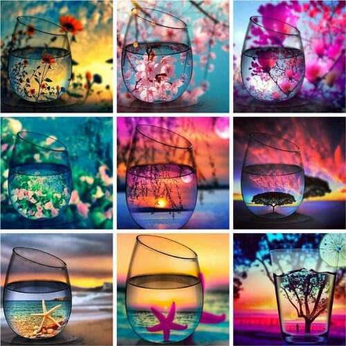 Huacan 5d DIY Mosaic Diamond Embroidery Cross Stitch Glass Bottle Full Square Diamond Painting Flower Seaside Landscape Puzzle
