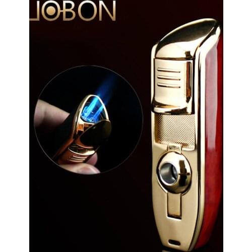 Jobon Creative three direct jet flame spray lighter gas windproof metal cigar drill lighter smoking gifts
