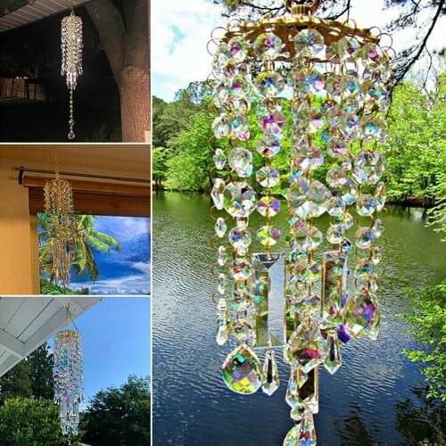 Wind Chime Colorful Rhinestone Glass Garden Patio Lawn Hanging Pendant Ornament for Home Decoration Crafts
