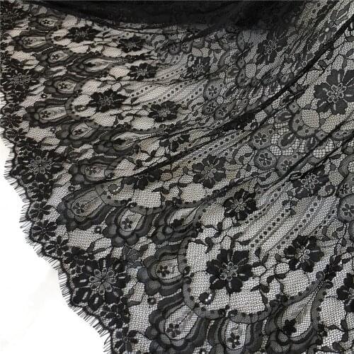 3M Retro French Eyelash Lace Fabric In White/Black Striped Chantilly Lace For Wedding Dress, Cloth
