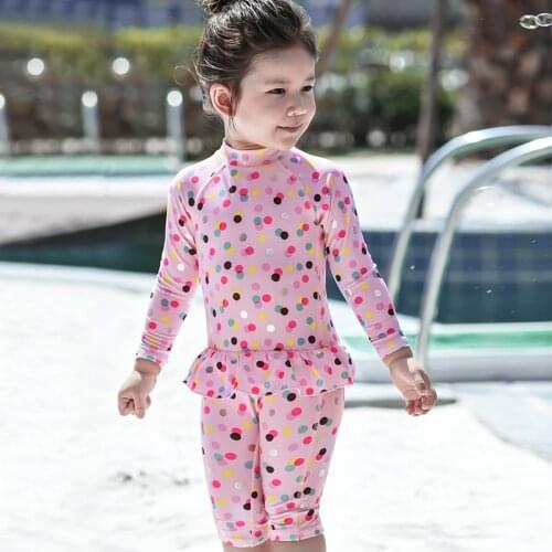 Julysand Girls Swimwear Lovely One Piece Swimsuit Children Skin Care Dot Printed BathingSuit Long Sleeve High-end for Kids
