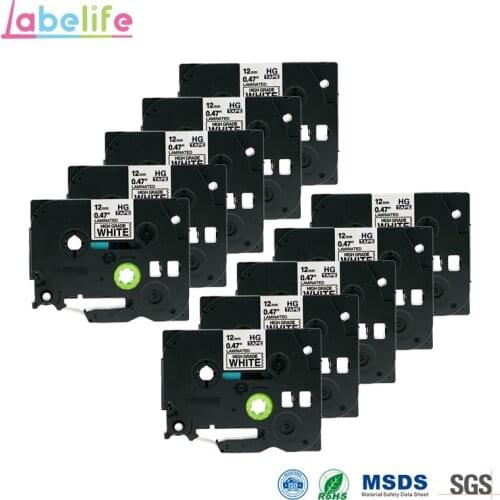 Labelife 10 Pack 12mm HGe-231 High Grade Tape Black on White Compatible for Brother Printer HGe Tape HG Tape HGe231 HG-231 HG231