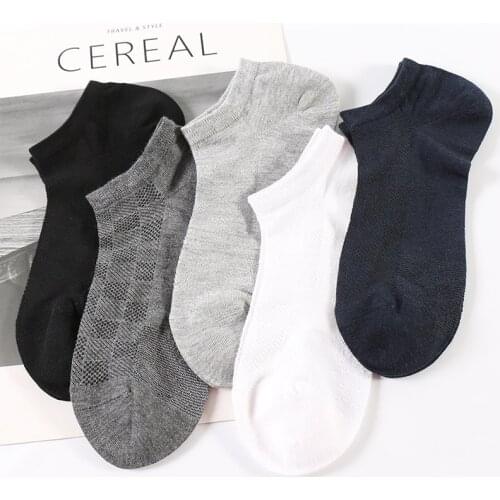 5 Pairs/Lot Summer Men Thin Bamboo Fiber Mesh Checker Ankle Low Cut Socks Male Breathable Business Casual No Show Meias Bas