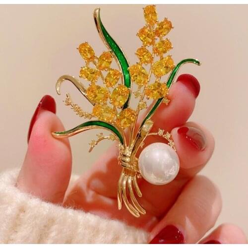 Fashion Luxury Shining Cubic Zircon Wheat Ear Brooch Collar Pins For Suit 2021 Ins Style Womens Brooches Jewelry Wholesale