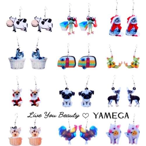 Fashion Jewelry Cute Pet Pig Earring Funny Cat Cock Dog Statement Animal Cow Printed Drop Resin Earrings For Women Girls 2020