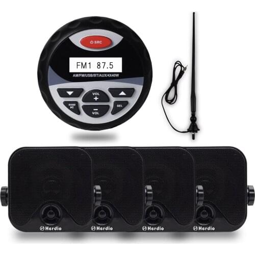 Marine Bluetooth Stereo Radio FM AM MP3 Player Audio+Marine Waterproof Boat Speaker Outdoor ATV UTV Speakers + Marine Antenna