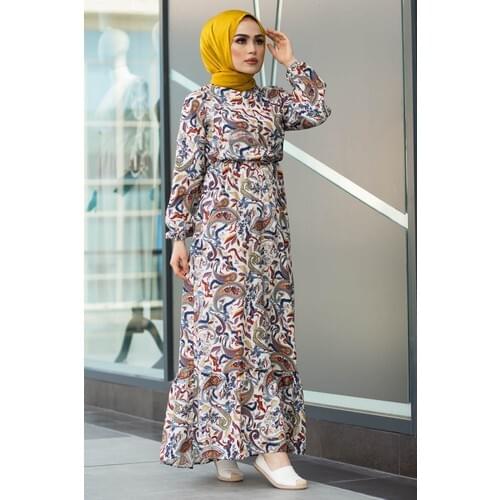 Muslim women Shawl Pattern Woven Dress-White