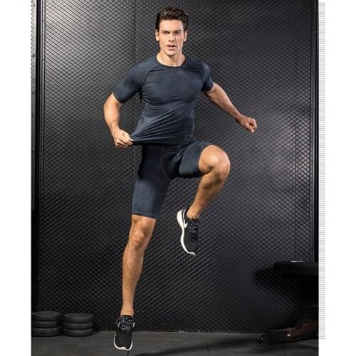 Mens 3d Three-Dimensional Printing Fitness Running Training Short Sleeves Tight Elastic Wicking Quick-Drying Clothes Apparel