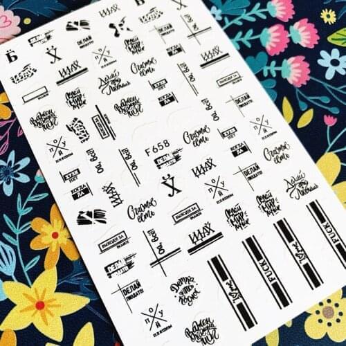 Newest F sereis F-654-658 English leaf 3d nail art sticker nail decal stamping export japan designs rhinestones decorations