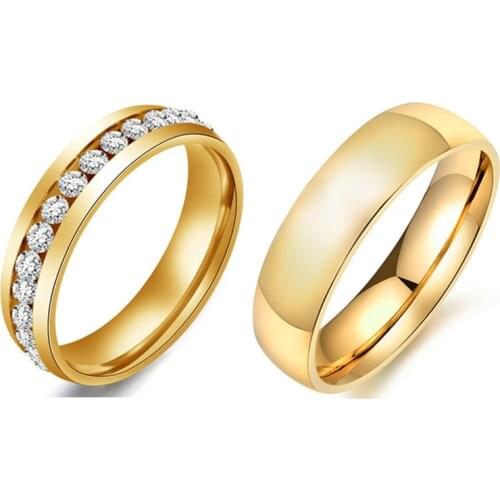 MANGOSKY Gold-color Wedding Bands Ring for Women Men Jewelry 6mm Stainless Steel Engagement Ring US Size 5 to 13