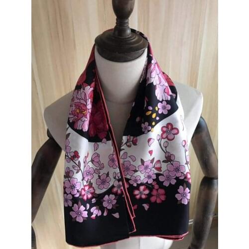 2021 new arrival fashion elegant brand black flower 100% silk scarf 90*90 cm square shawl twill wrap for women lady girl