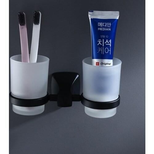 Mouthwash Cup Holder Double Toothbrush Teeth Black Cup Holder Cup Holder Wall Mount Bathroom Accessories Bathroom Hardware Set