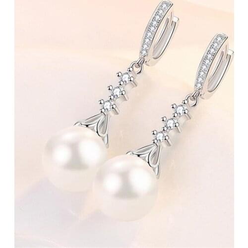 Fashion Pearl Earrings For Women Jewelry Gift Trendy Crystal Stars Hoops Female Party Accessories Earrings Silver 925 Lady Bijou