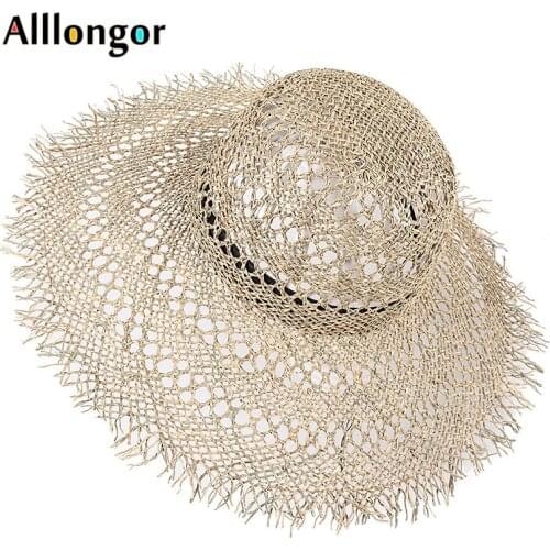 New Handmade Straw Hat Women 2021 Summer Sun protection Visor Sunhat Beach Raw Edge Hollow Out Womens Sun Hats Travel
