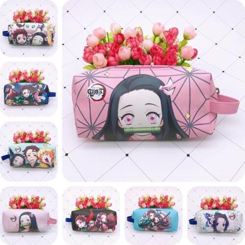Anime Figure Demon Slayer Pencil Bag Kawaii Large Capacity Pu Pencil Bag Cute Student Portable Stationery Bag Cosmetic Bag