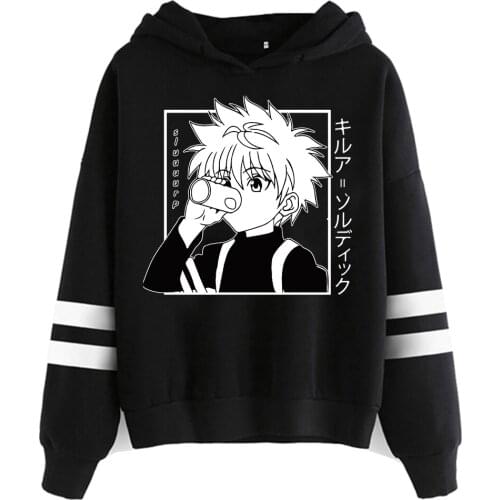 Hunter X Hunter Hoodies Men Women Short Sleeve Sweatshirt Killua Zoldyck Striped Hooded Sweatshirt Pullover Tops