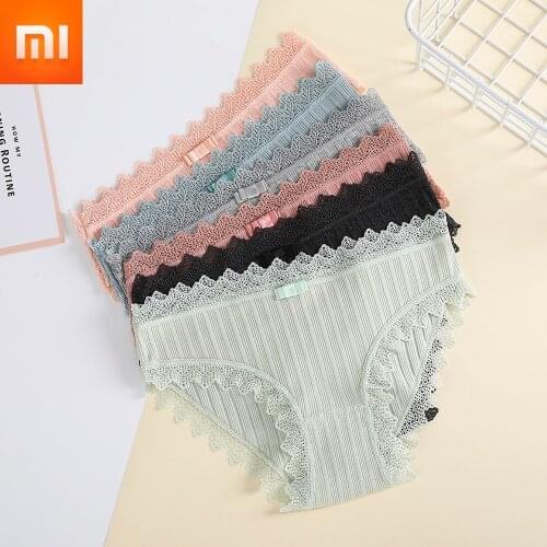 Xiaomi Low Waist Lace Underwear Women Breathable Solid Color Panties Comfortable Elastic Close-fitting Threaded Cotton Panties