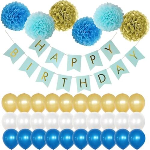 Birthday Decorations Party Supplies, Pom Poms，Ballon，Banner Set