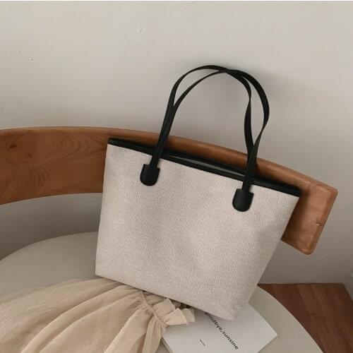 Womens canvas shoulder bag Korean fashion art letters large capacity canvas handbag simple single shoulder tote bag