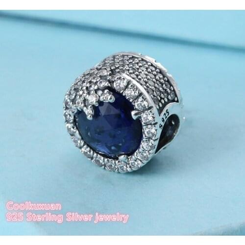 Winter Original 925 Sterling Silver Dazzling Snowflake Charm, Twilight Blue Crystals & Clear CZ Fit Pandora Charms Bracelet