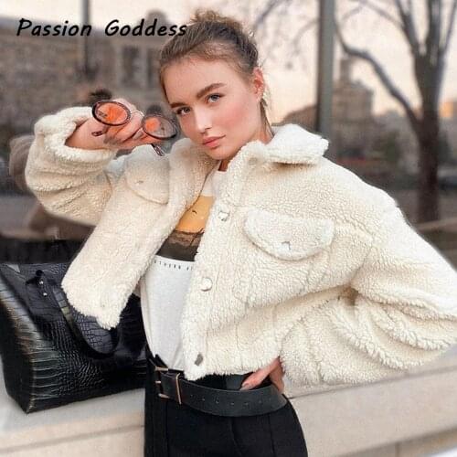 Winter Women Lamb Fur Fleece Jacket Fluffy OutCoat Single-breasted Turn Down Collar Fuzzy Jackets Thick Warm Fluffy Teddy Jacket