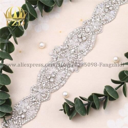 1 Piece Clear Motif Rhinestone Appliques For Bridal Wedding Dress Decoration Crystal Shiny Glass Sew On Sash Belt Crystals Patch