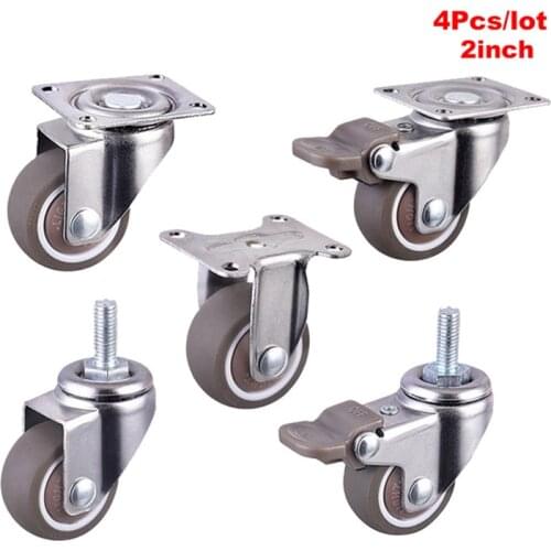 2'' Ultra Quiet Swivel Rubber Wheel With Brake Cabinet Furniture Casters Brake Wheel Trolley TPE Caster Wheel Pack of 4