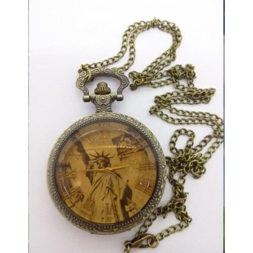 2020 Korean leisure retro large brown mirror statue of liberty quartz pocket Watch gift
