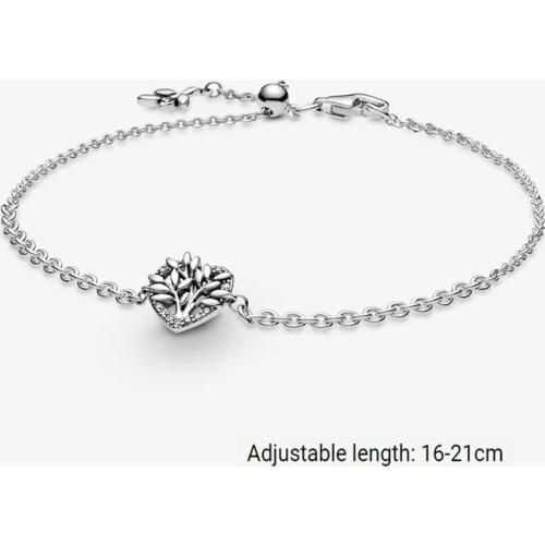 2021 Valentines Day New 925 Sterling Silver Heart Shaped Mother Tree Adjustable Length 16-21cm Bracelet Women Gift DIY Jewelry