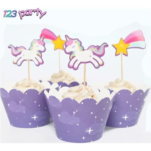 24pcs unicorn cake flag border children happy birthday cake decorating tools baby shower decoration wedding cake topper supplies