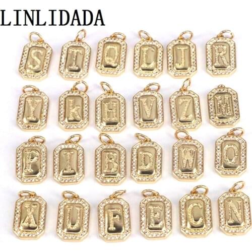 26Pcs DIY Jewelry Making for Necklace Gold Pave Cz Rectangle Pendants Fashion Charms Pendants Letter Jewelry Findings Supplies