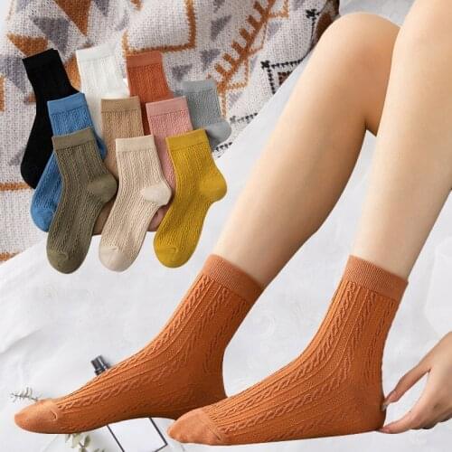 3 Pairs Womens Socks Girls Simple Solid Color Harajuku Cotton Lolita White Cute Mori Girl Kawaii Middle Tube Sock Autumn New
