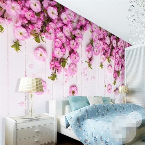 Beibehang 3d Wallpaper Mural Wall Sticker Korean Style Romantic Warm Pink Sakura Background Wallpaper Mural papel de parede